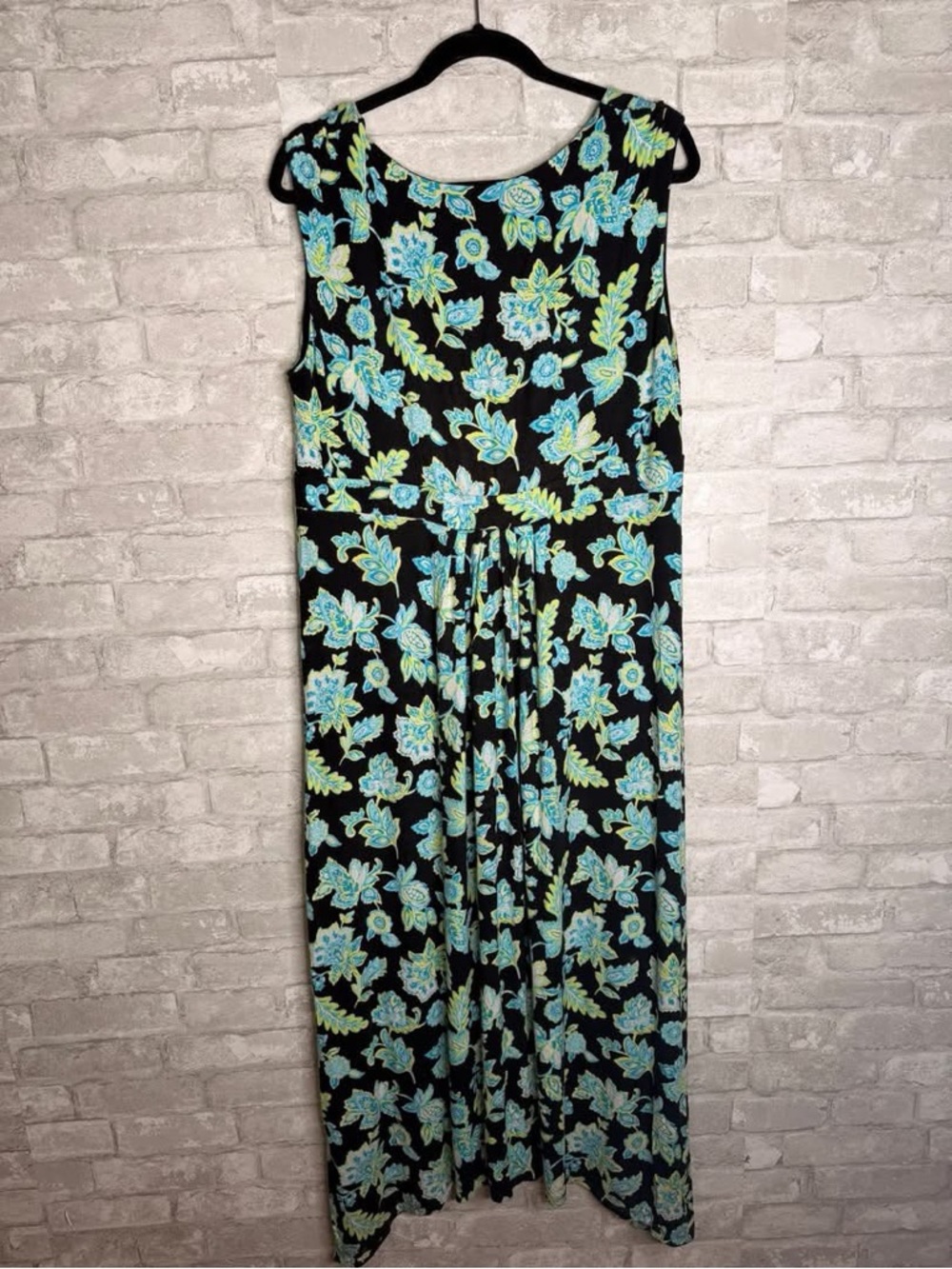 Jones New York Black Maxi Dress with Aqua and Lime Floral Print - Picture 3 of 3